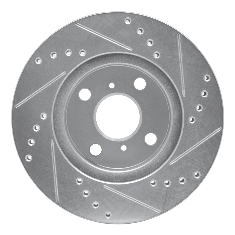 Toyota Prius Brake Rotor (1) - Front Left - R1 Concepts - Drilled & Slotted - Silver - `01-`03